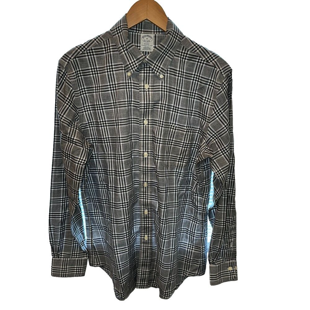 Brooks‎ Brothers Regent Shirt Mens M Gray Plaid Non-Iron